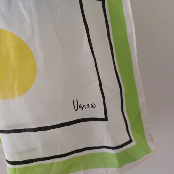 Vibrant Geometric Silk-Blend Scarf in Blue, Yellow & Green - Picture 2 of 3